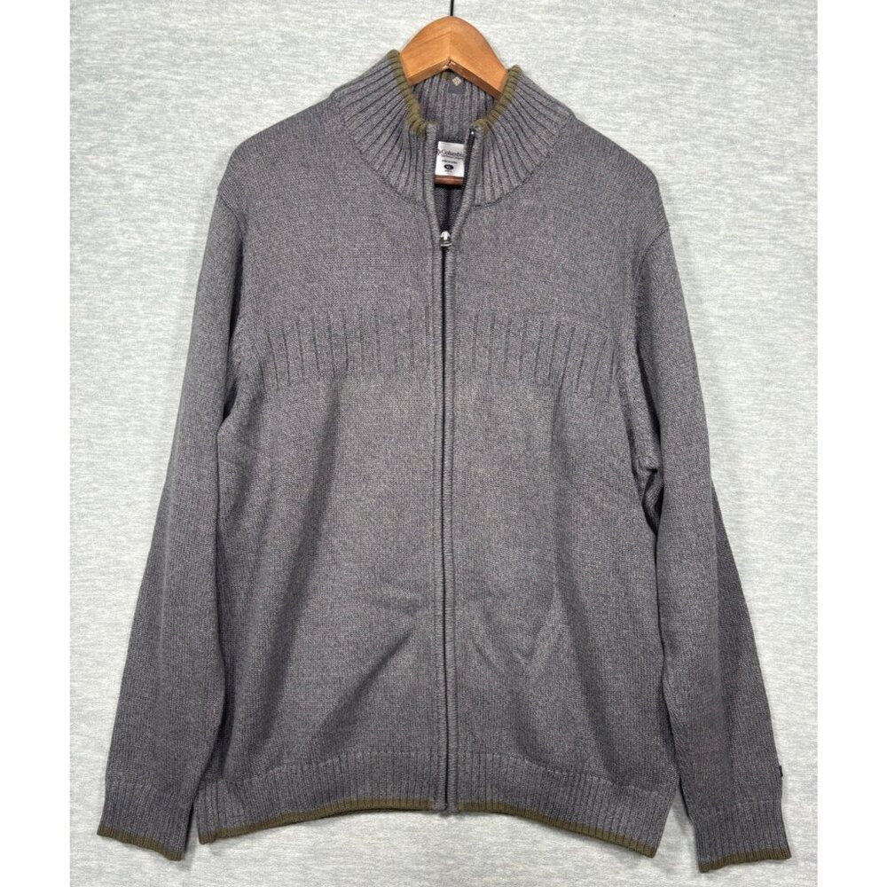 Columbia‎ Mens Sweater XL Gray Full Zip Cotton Knit Cardigan